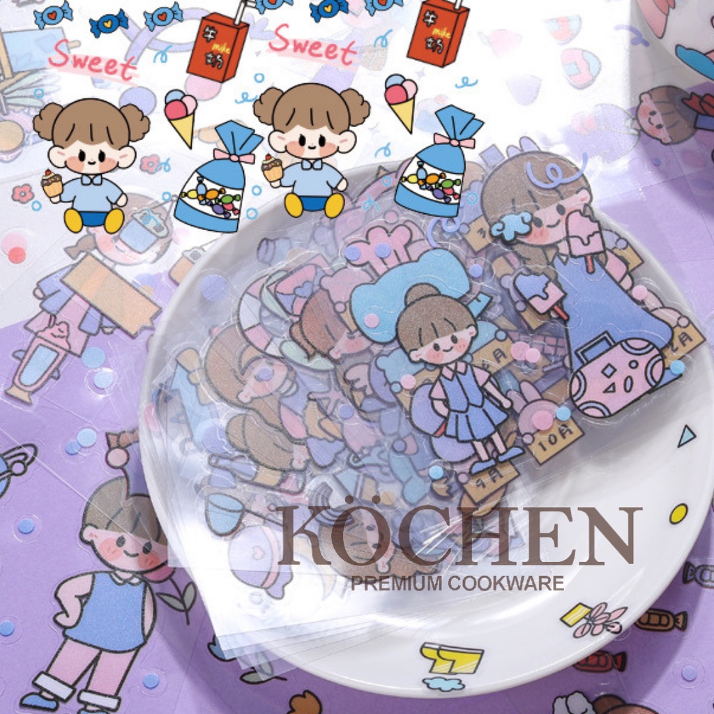 KOCHEN Sticker 2D Scrapbook handphone Aksesoris Aesthetic Lucu Viral Full Color