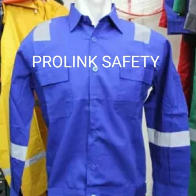 SERAGAM PROYEK BAJU SAFETY BIRU KANCING SCOTLIGHT 5CM PUNDAK