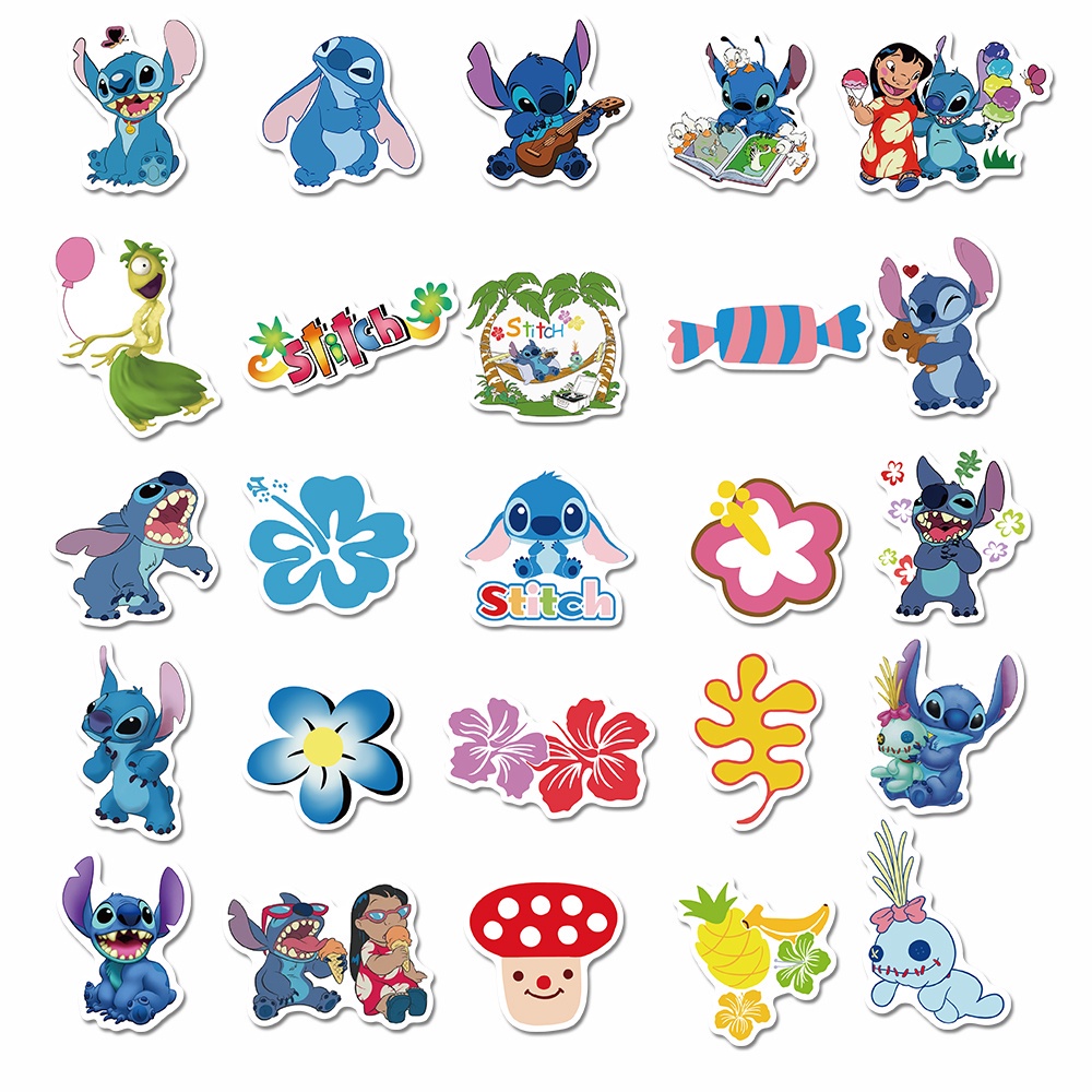 50 Pcs Stiker Motif Kartun Lilo &amp; Stitch Tahan Air Untuk Dekorasi Laptop / Cangkir Air