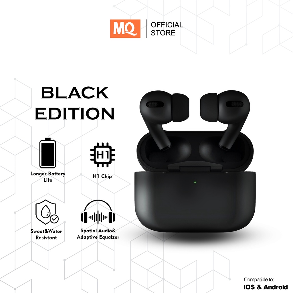 MQ_Pods_Pro Black Edition Wireless Charging Case Highest Version + Spatial Audio Premium Quality