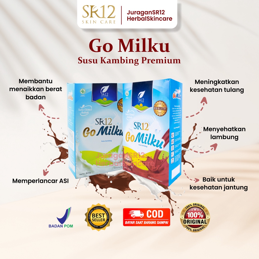 Go Milku Gomilku SR12 Susu Kambing Etawa Murni Bubuk Goat Milk Pelancar Asi Booster Penurun Kolestrol Kolesterol Asam Urat Tanpa Gula Premium Penguat Gigi 200 Gram