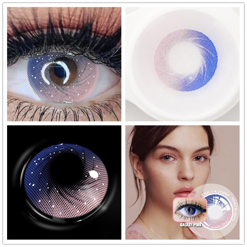 （COD）Seri GALAXY PURPLR /  GEM BLUE 1 pasang lensa kontak warna diameter 14.2 MM softlens dubai pink gray blue mata yang besar warna gradien softlens Fashion Import Premium soflen mata soflent soflen normal