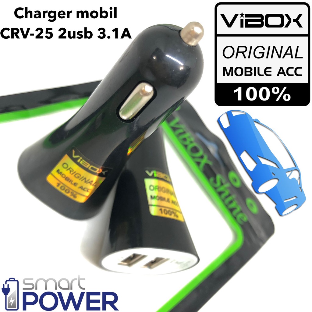 CAR CHARGER SAVER 2IN1 vibox crv25 USB VEHICLE CHARGER 2 PORT USB + PACK