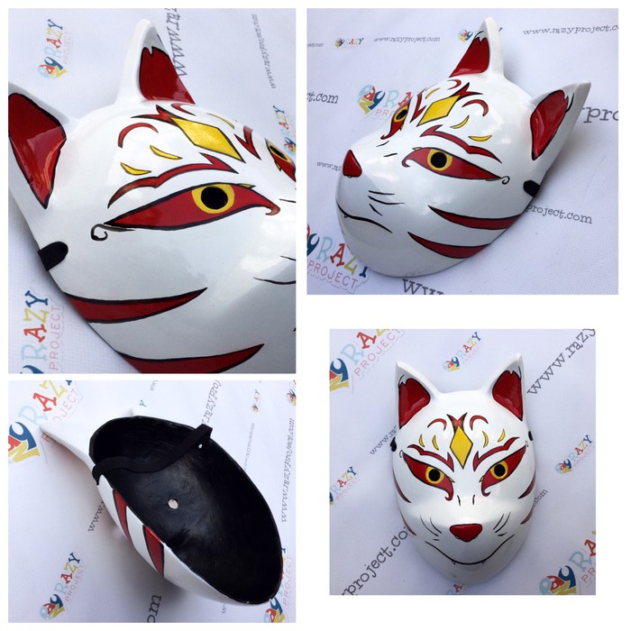 Mask Topeng Kayu Cosplay Anime Jepang Kitsune Fox Rubah Red Merah 05 Murah