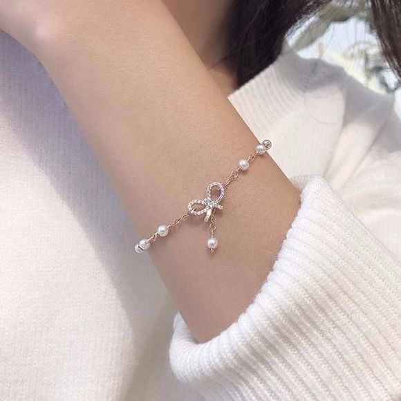 Gelang Bangle Hias Mutiara Kristal Gaya Korea Untuk Wanita-3