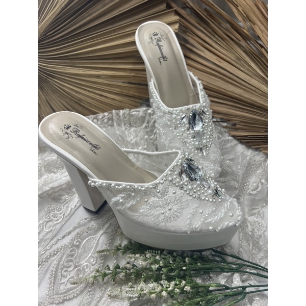 sepatu wanita wedding  syekinah putih 12cm tahu