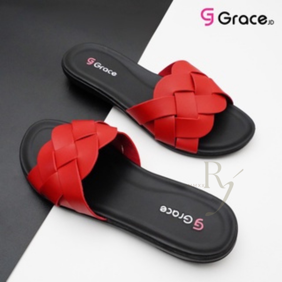 GRACE [SLK 01] Sandal Wanita Slop Kulit Terbaru Model Anyam Samak/ Sendal Etnik Wanita Anyam