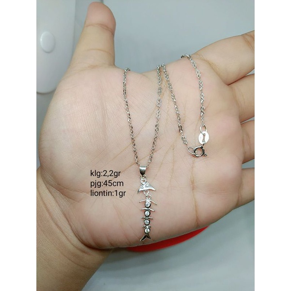 KALUNG PERAK ASLI 925 LAPIS EMAS/ KALUNG RANTAI +LIONTIN MODEL MATA PUTIH COR/ASLI SILVER/PERHIASAN FASHION