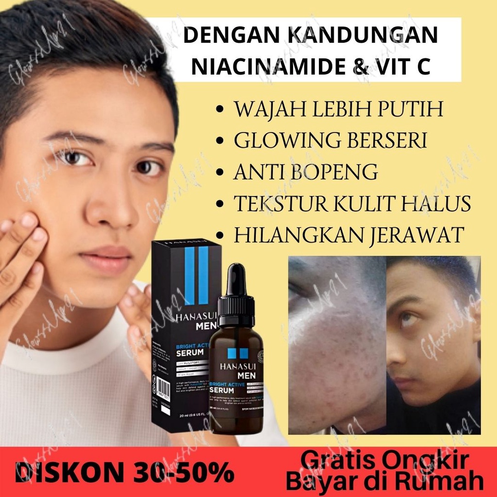 SERUM WAJAH PRIA PENCERAH WAJAH PRIA HANASUI MEN BRIGHT ACTIVE 20ML SERUM WHITENING PENCERAH WAJAH SERUM PRIA SERUM WAJAH PRIA GLOWING SERUM GLOWING PEMBERSIH WAJAH PRIA