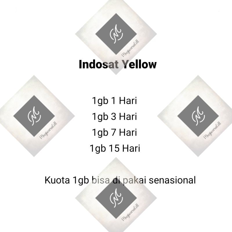 Tembak / Inject / Isi Ulang Elektrik Kuota Indosat Yellow 1gb 1 Hari | 3 Hari | 7 Hari | 15 Hari