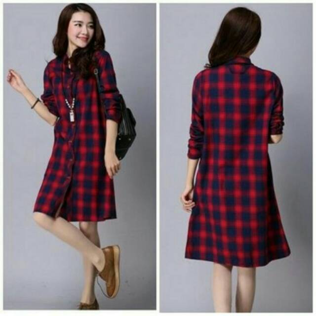 Nm.longhem kotak/long tunik/hem motif kotak