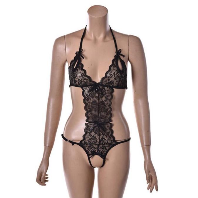 Sexy Teddies Vulg Lingerie Seserahan Hot Seksi Transparan Thong Cewek - Hitam