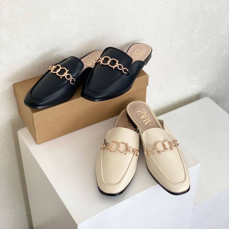 Sepatu Sandal Selop Wanita Import Ori Zara Flat Loafers Shoes ZS400