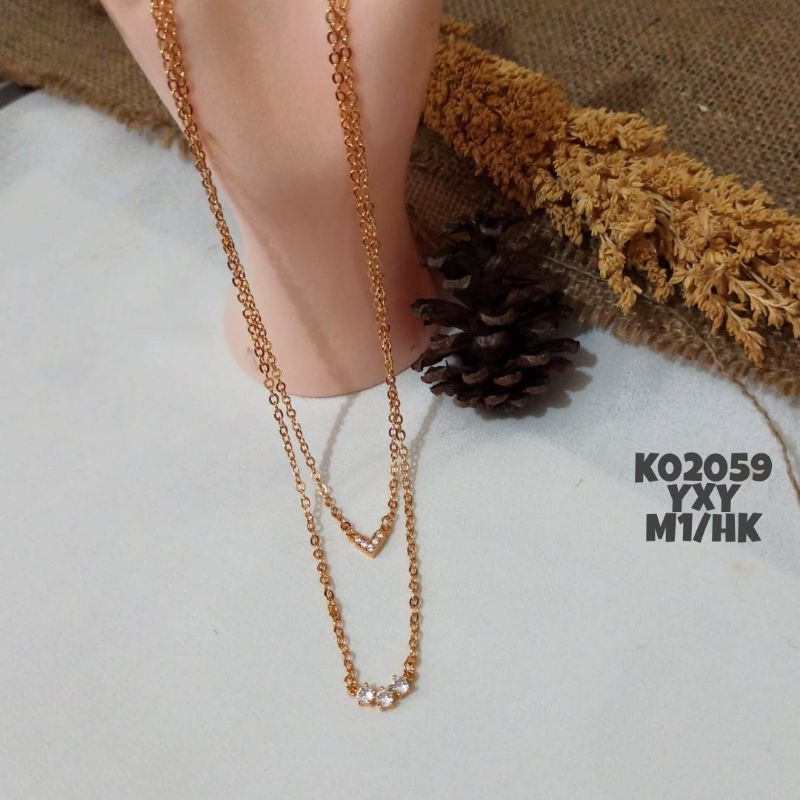 Kalung Yaxiya Koye Double Layer warna gold K02059