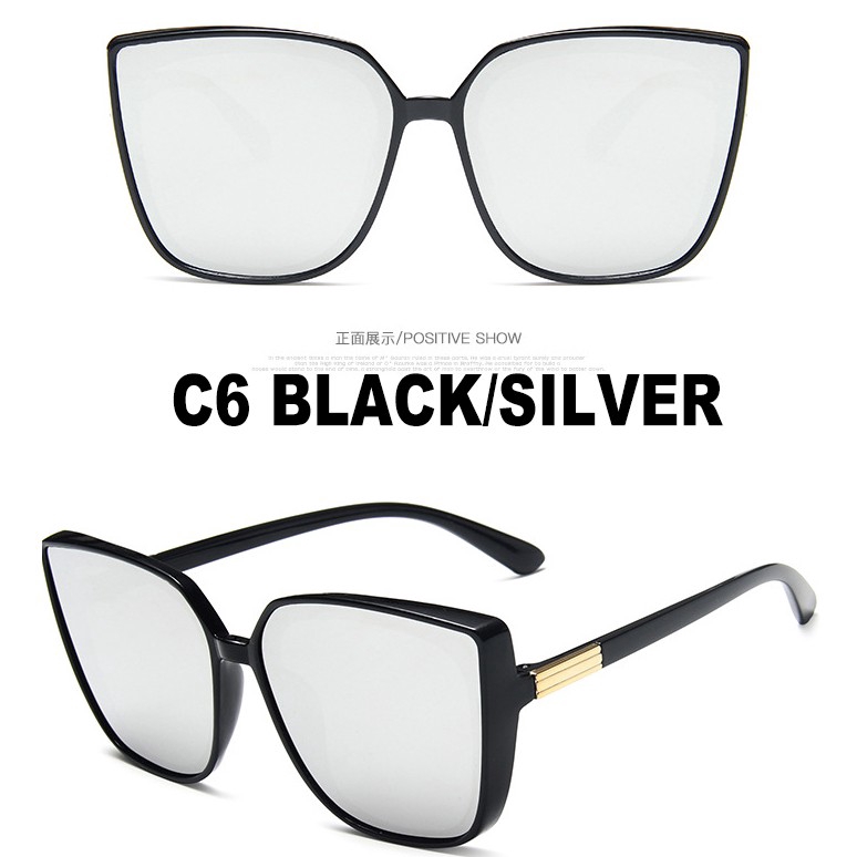 （YUZHU）COD Square Sunglasses Wanita kebesaran gaya ulzzang Desain Cat Eye Eyewear Perlindungan UV