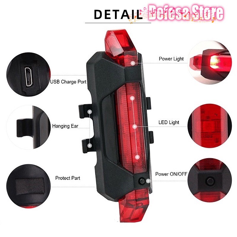 Lampu Sepeda belakang Led usb recharge waterprof