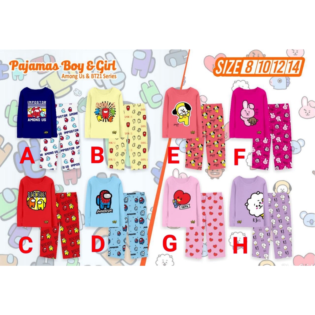 Piyama Anak Perempuan Laki Among Us BT21 Whaz Whuz