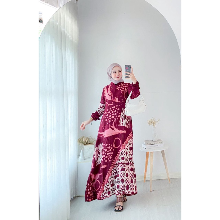 Gamis Rayon Malaman Batik Motif Viral