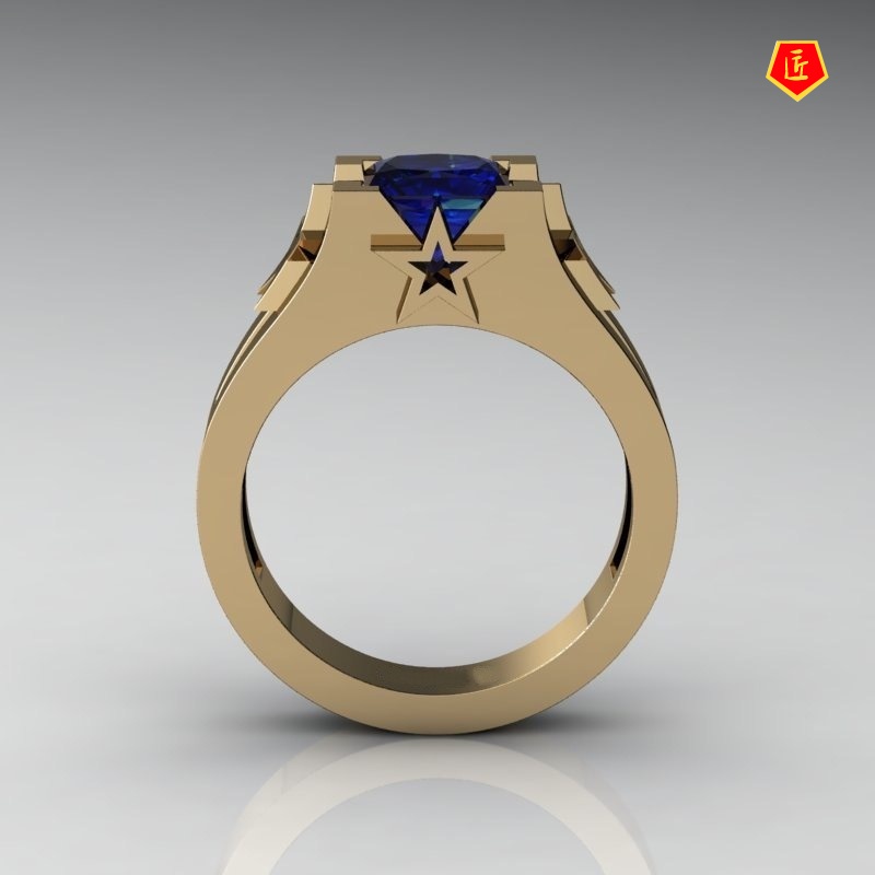 [Ready Stock]Luxury 18K Gold Inlaid Sapphire Ring Simple Personality
