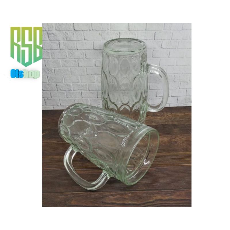 6 PCS GELAS GAGANG KACA BESAR/GELAS KEDAUNG JEMPOL/GELAS KACA MOTIF