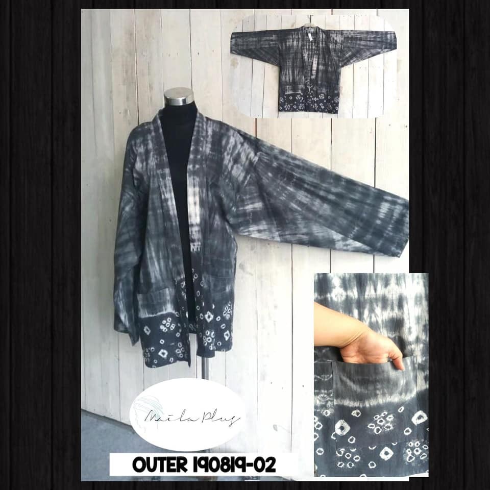 OUTER BIGSIZE GREY LENGAN PANJANG MOTIF JUMPUTAN OUTER 190819-02