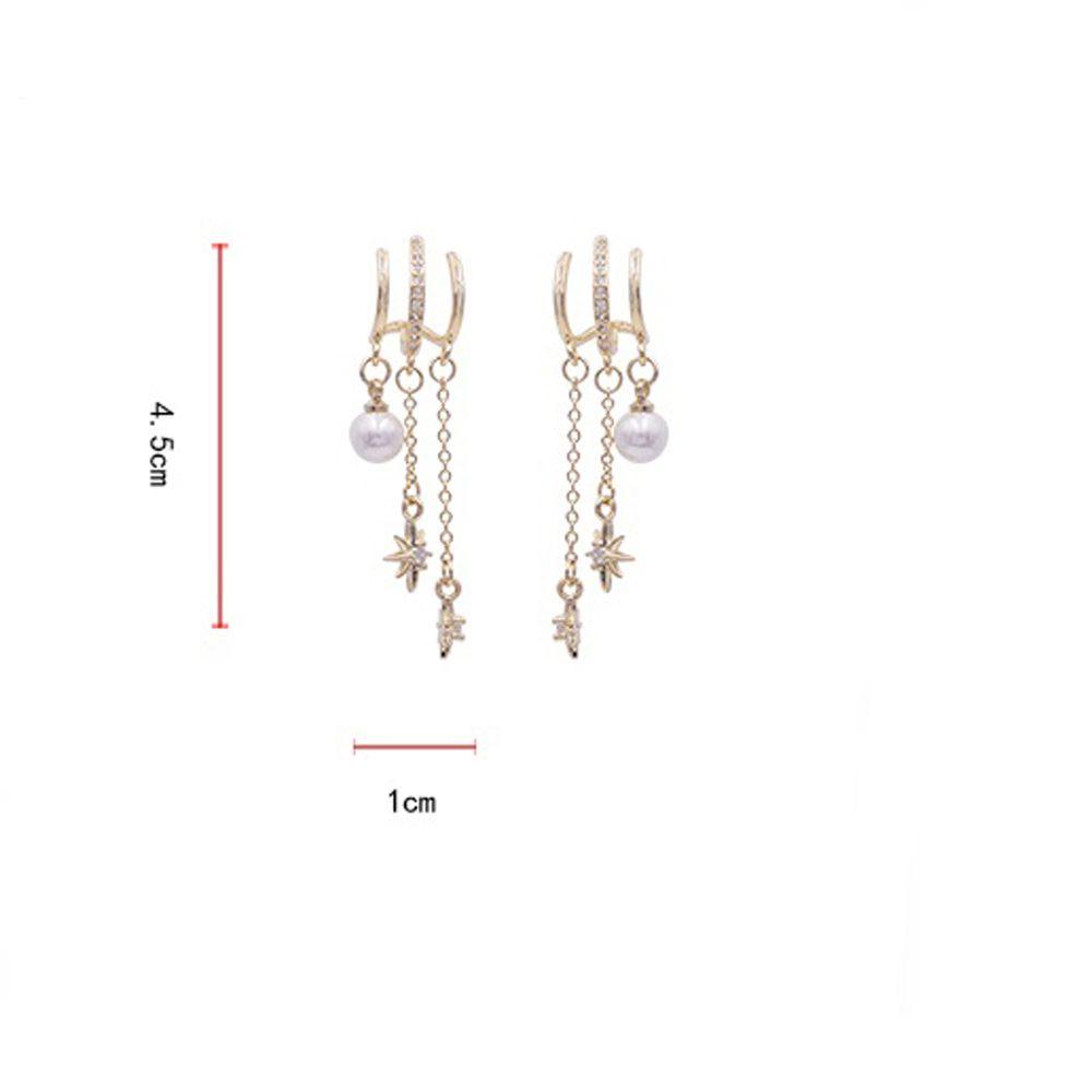 Mxbeauty Mutiara Drop Anting-Anting Kreatif Rantai Jepang Perak Pola Bintang Temperamen Tiga Lapisan Anting-Anting