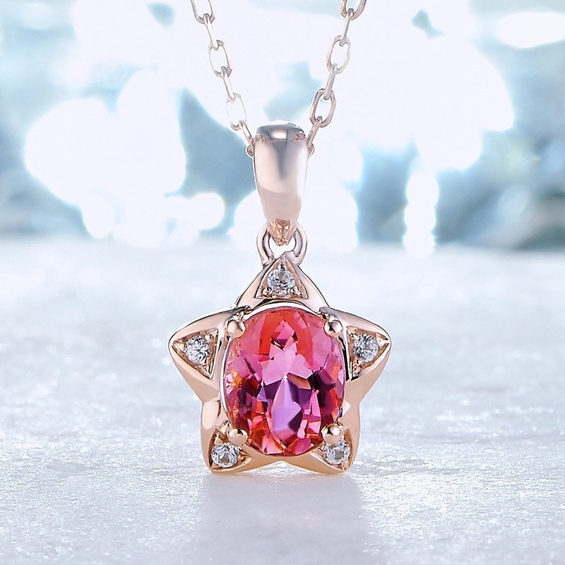 [Ready Stock]Fashion New 1 Karat Ruby Pendant Rose Gold Star Necklace