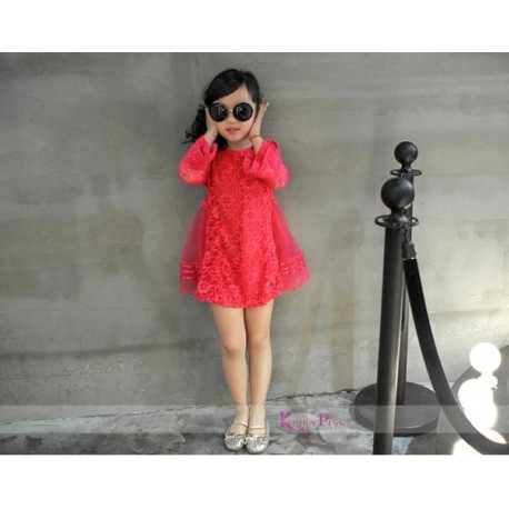 Koreapink Creamy and Pink Rose Dress Anak Perempuan Impor