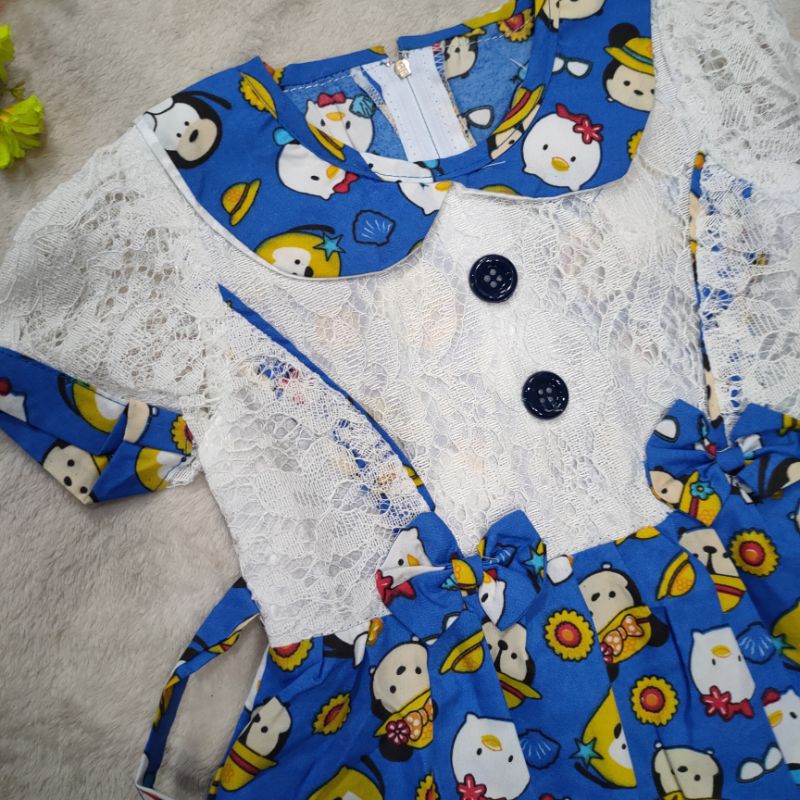 Dress anak 1 2 tahun gaun anak brokat baju anak cewek tsum tsum (dress haruka kartun )