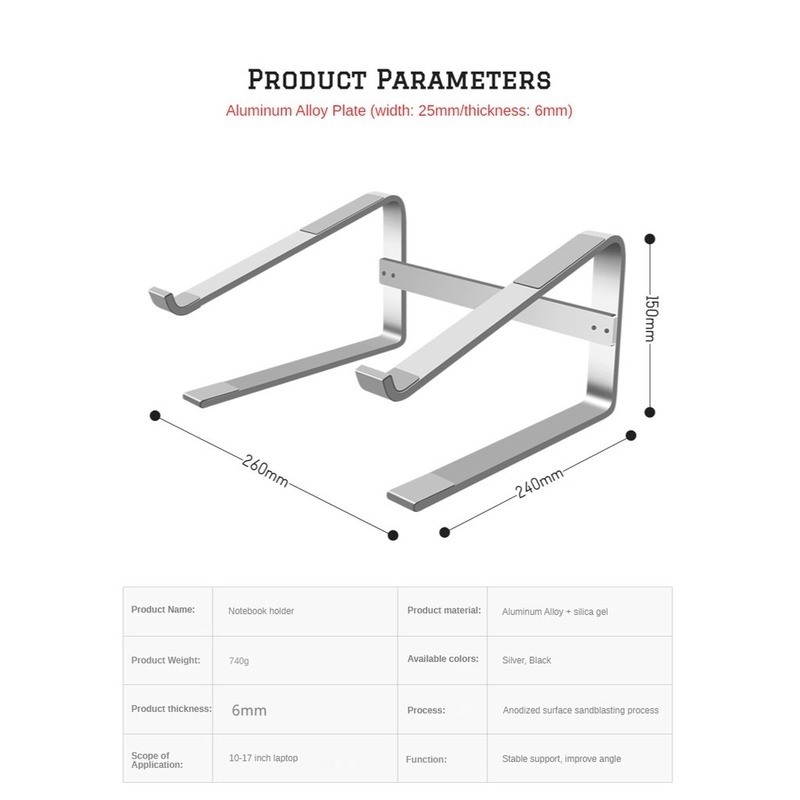 Dudukan laptop Dudukan desktop paduan aluminium Rak laptop Dudukan laptop logam Dudukan notebook pendingin Pembuangan panas tiga dimensi Berlaku untuk beberapa model Memperbaiki postur duduk Cocok untuk laptop 10-17 inci