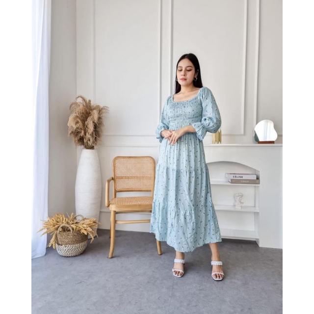 Dres kerut dada/ gaun pesta/ gaun panjang/ gamis kerut/dres kerut dada/dres smoke