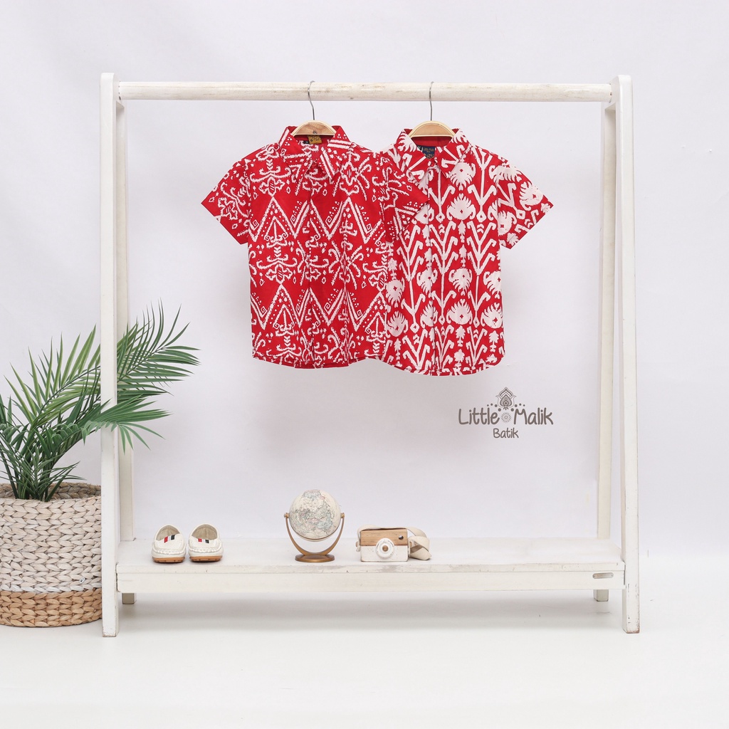 -Batik Organik Merah- Kemeja Batik Anak Lengan Pendek By Little Malik Batik, Garutan