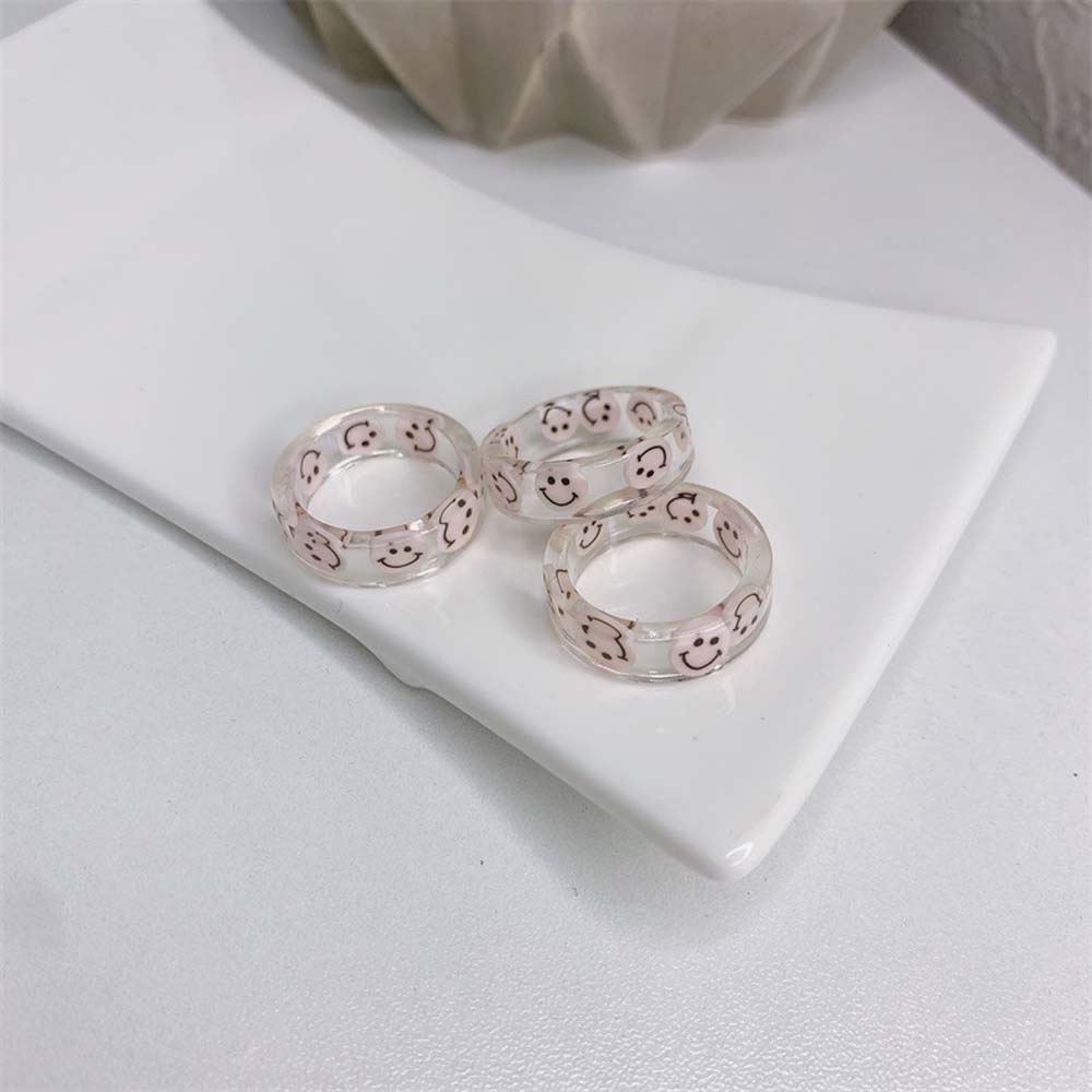 Mxbeauty Cincin Jari Bahan Akrilik Warna Permen Motif Kartun Smile Gaya Korea Vintage Untuk Wanita