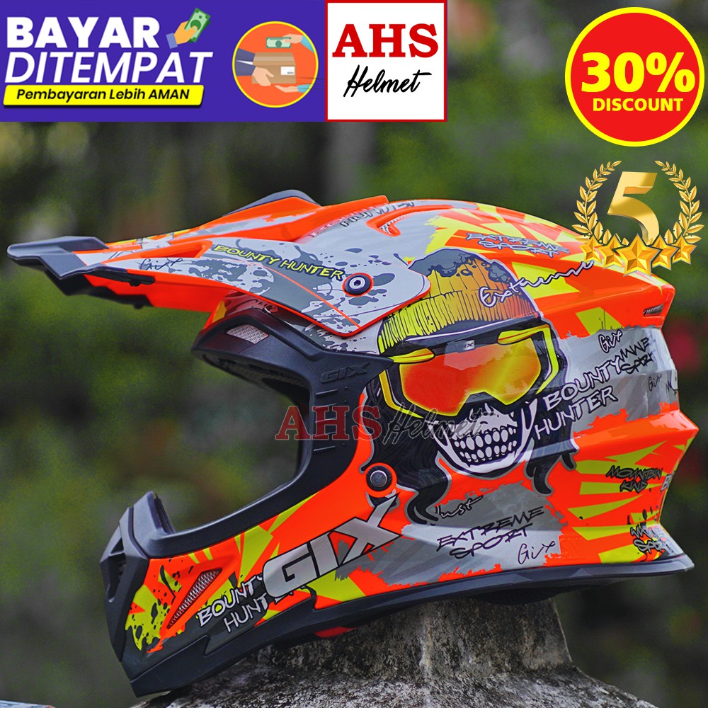 ( TERBARU ) Helm Cross Gix Cross Motif Hunter - Free Tas Helm Trail Original Gix Cross Helm Cross