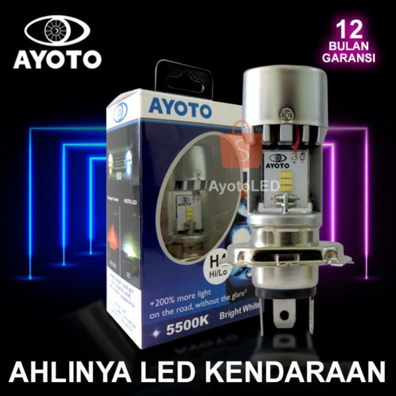 Lampu depan AYOTO motor vixion H4 led ac dc M4A 30+30 Watt Hi Low warna mobil truck atau motor 12v/24v