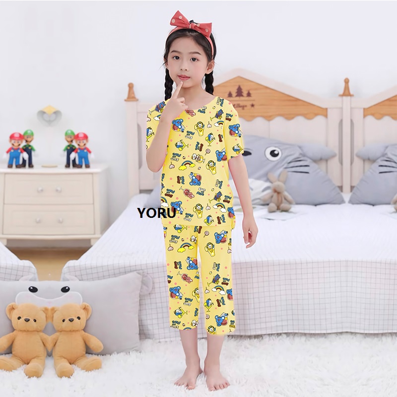 Pamelo Piyama Anak Celana 3/4 Perempuan dan Laki Usia 1 - 7 Tahun Baju Tidur Anak Baju Tidur Murah Produk Terlaris