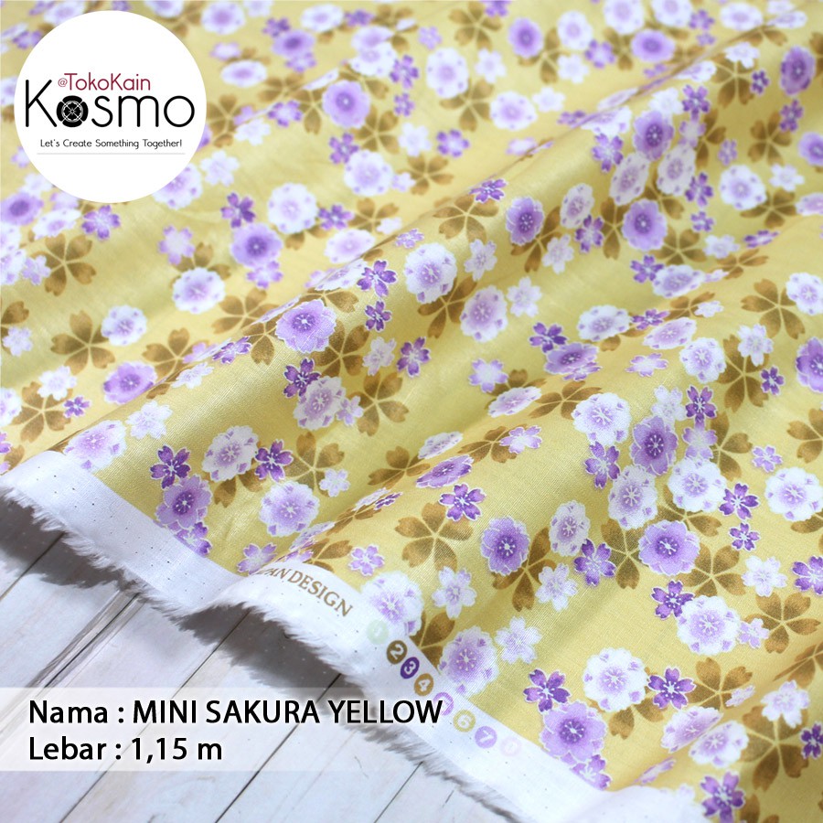 Kain Katun Jepang Japan Design - Mini Sakura (Yellow)