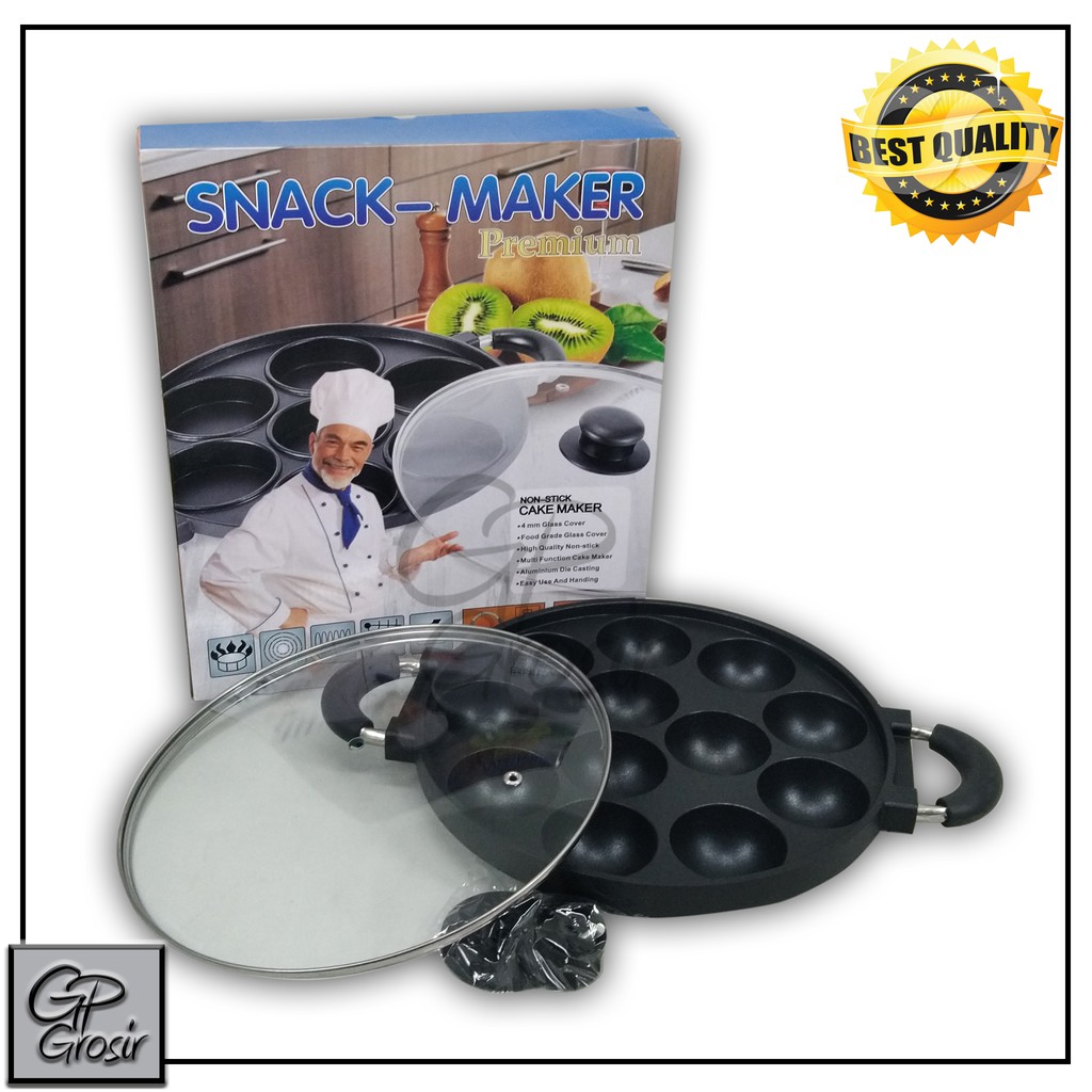 SNACK MAKER - Cetakan 12 Lubang Cekung - Takoyaki Besar Tutup Kaca