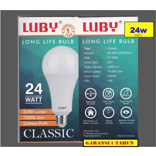 Luby classic 24w Lampu Bohlam LED 24 Watt bulb PUTIH garansi 1 tahun