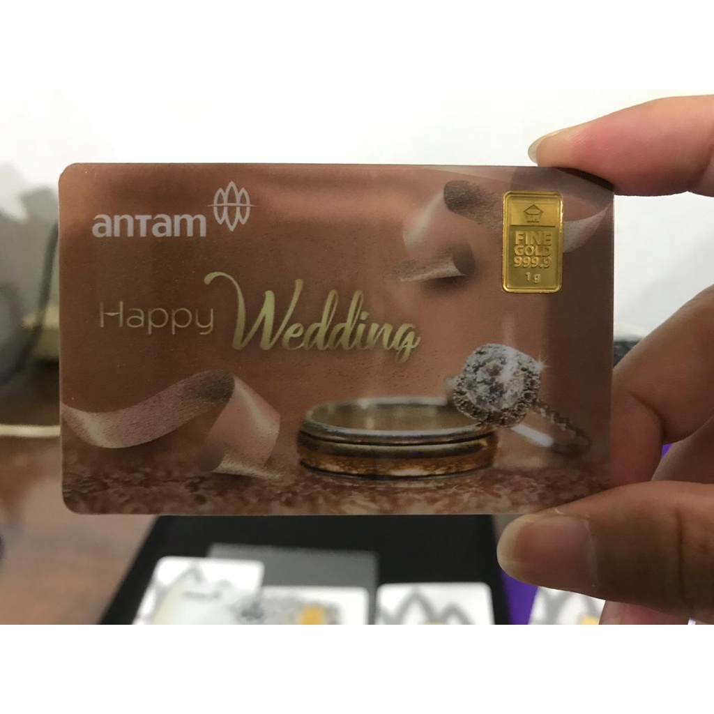 KADO HADIAH PERNIKAHAN KARTU UCAPAN HAPPY WEDDING SELAMAT NIKAH PERKAWINAN EMAS ANTAM GIFT SERIES LO