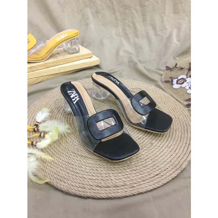 SENDAL ZARA HAK KACA (AM14) | HIGH | TERLARIS | ATHENA SHOES BOGOR - HITAM, 40