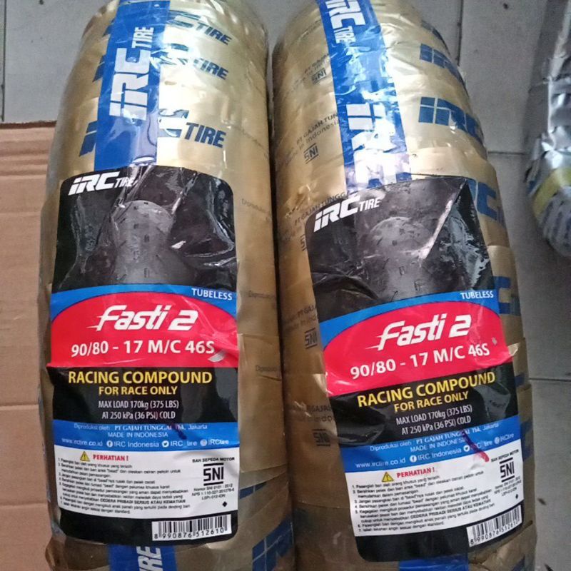 ban irc fasti 2 ring 17 sepasang dpn/blkg ukuran 90-80/17 soft compound