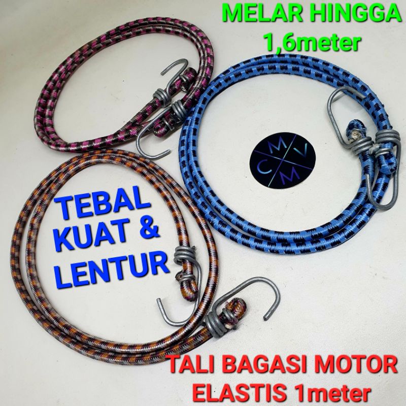 TALI BAGASI MOTOR TEBAL ELASTIS 1 meter / 100cm / tali jok sepeda motor elastis melar