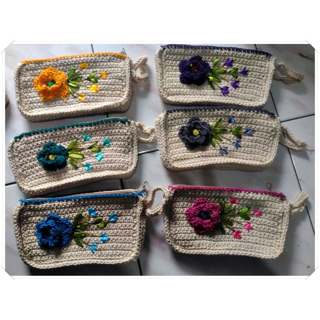 Dompet Rajut Tangan 2 seleting / KNIT Handmade LEMBANG