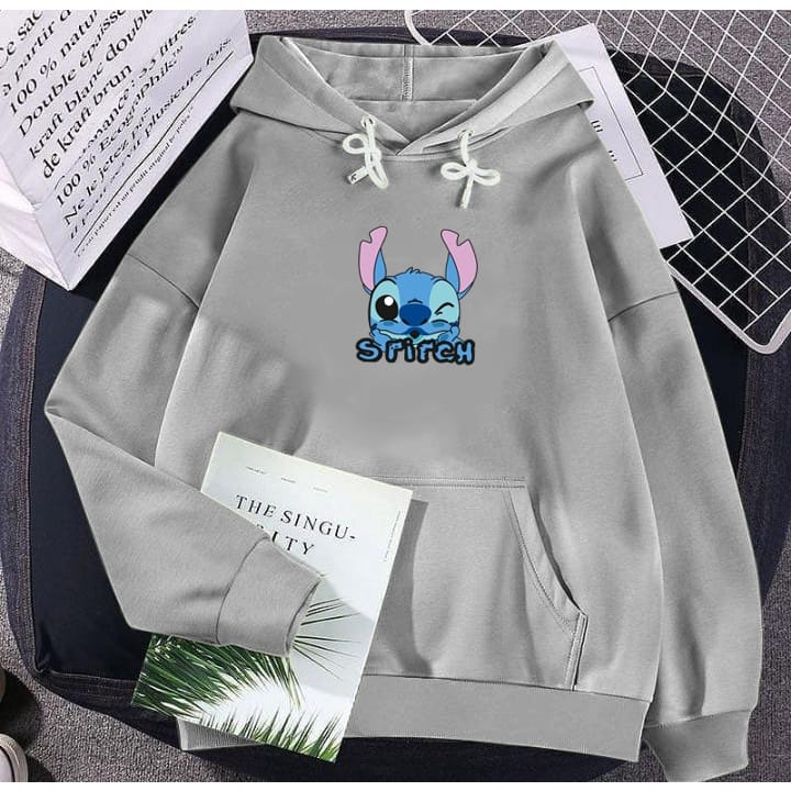 Hoodie Srirch Stitch Atasan Wanita Terbaru Motif Kartun Lucu Bahan Fleece