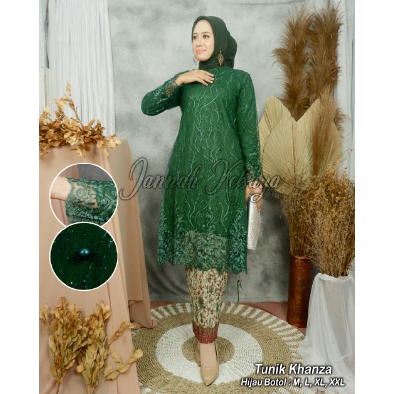 Tunik tile bordir /kebayamurah/kebayamodren/kebayapesta / Kebaya Brukat / Kebaya Tunik / Kebaya-Hijau botol