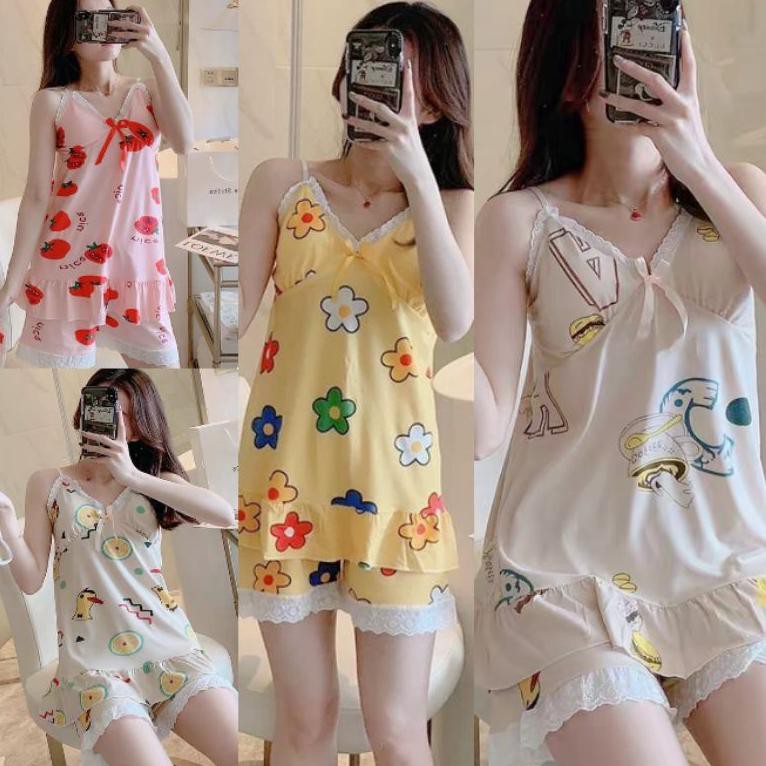 Setelan hotpant taop bra tali motif summer 8T0