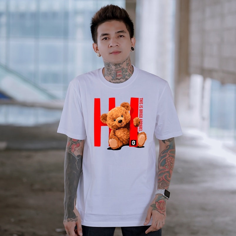 BRIGO Kaos Lengan Pendek Bear Hi || Kaos Katun Combed M-XL || Kaos Distro BRIGO Beruang Hi