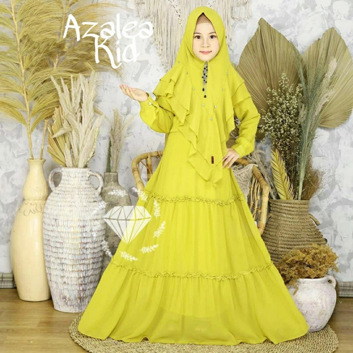 Susun Azalea Syari Kids moscrepe Gamis Anak Perempuan usia 10-14 thn Murah remple Kekinian Anak 2021