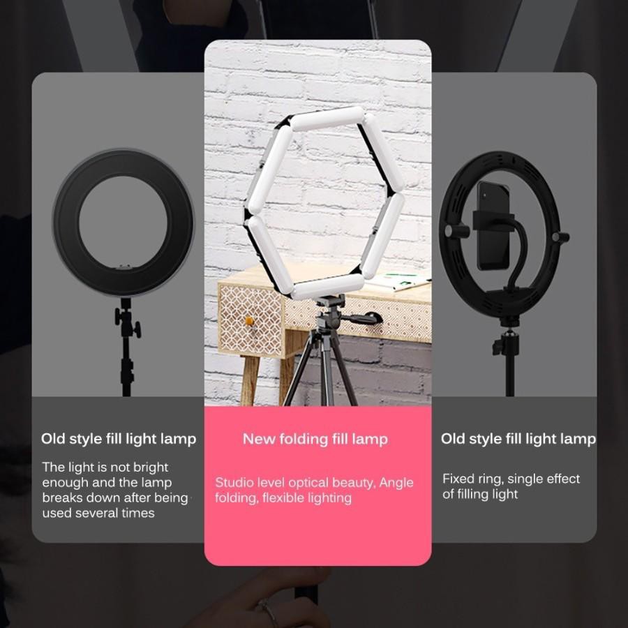 V8 - LED Foldable Selfie Make Up Ring Light 5 Lampu / 14IN